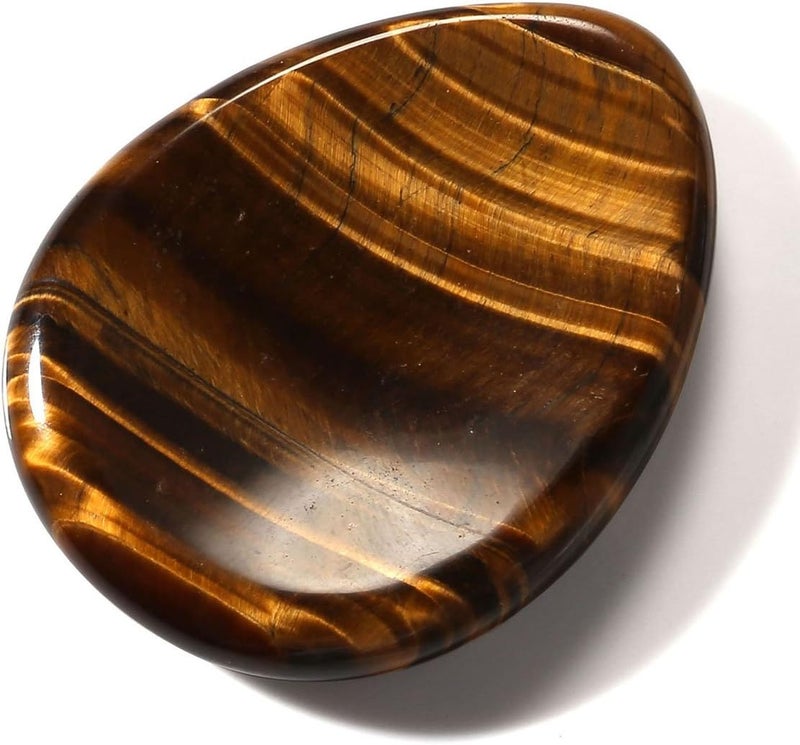 CrystalTears Tiger's Eye Thumb Worry Stone Healing Crystal Pocket Palm Stone Worry Stones for Anxiety Stress Relief