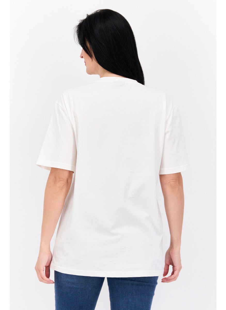 ELVIS Women Crew Neck Short Sleeve Graphic Print T-Shirt, Off White  - Image 3