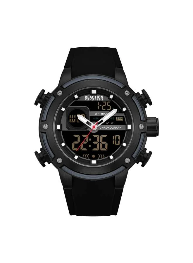 Kenneth Cole Reaction Black Dial Black Silicone Strap Analog-digital Watch for Men, 56.2mm