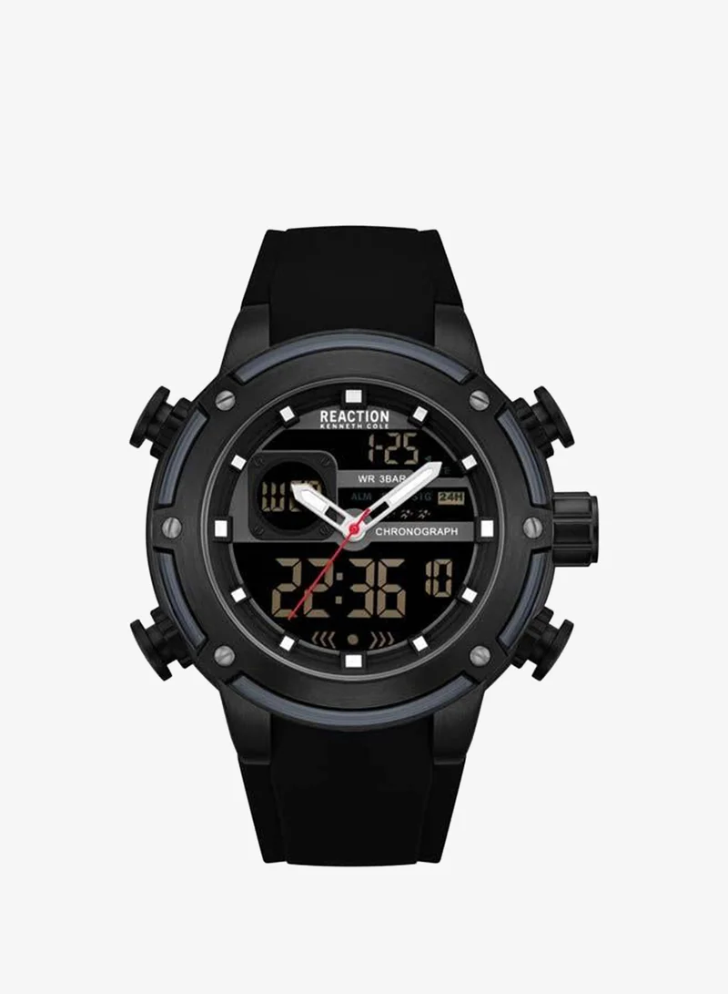 Kenneth Cole Reaction Black Dial Black Silicone Strap Analog-digital Watch for Men, 56.2mm