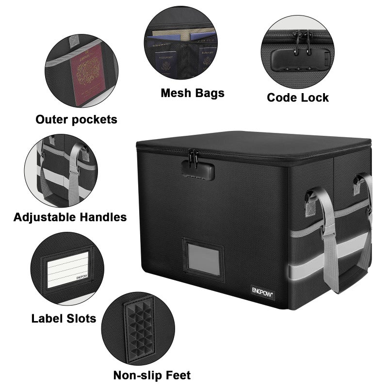 ENGPOW File Box with Lock, Fireproof Document Box with Pockets, Collapsible File Organizer Filing Storage Cabinet with Handle, Portable Home Office Safe for Hanging Letter/Legal Folders,Black,2 Pack - Image 4