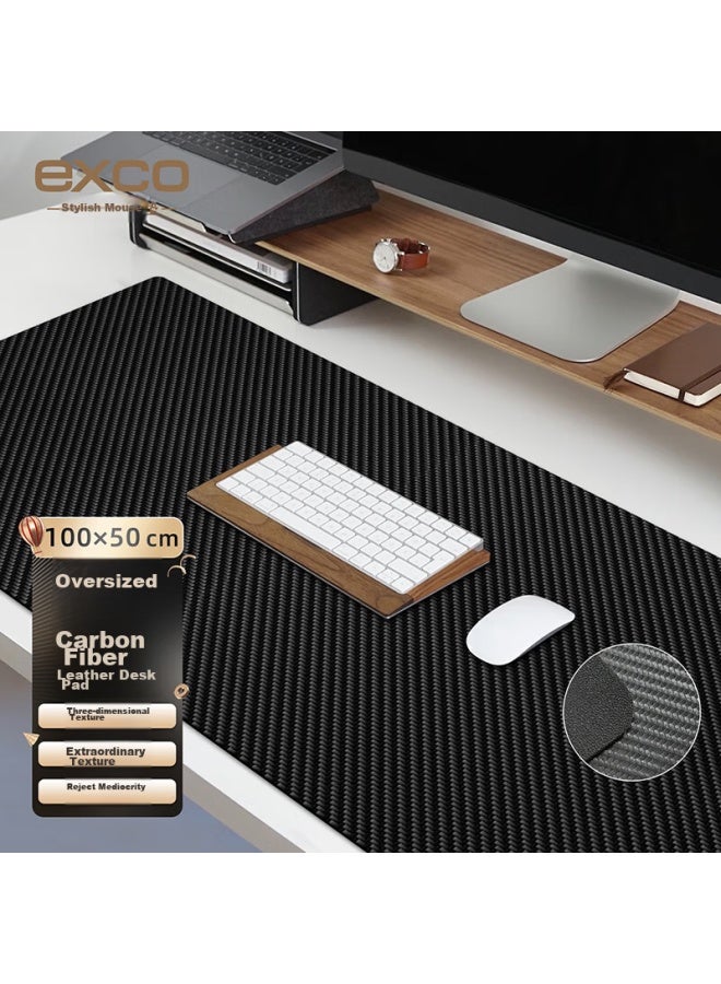 Exco 1-meter Mouse Pad, Carbon Fiber Computer Desk Mat, Laptop Office Desk Pad, Extra Large Double-sided Pu Leather Texture, Waterproof Leather Gaming Desk Mat, Keyboard Pad 0110 - Image 1