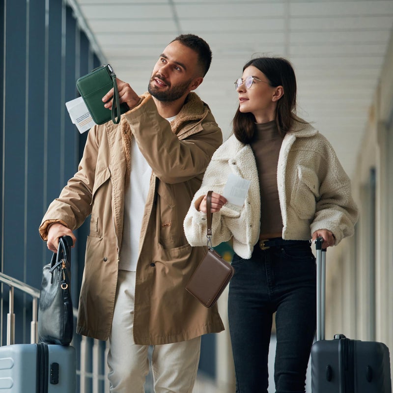 VULKIT Passport Holder for Travel with Airtag Slot, Premium Nappa Leather, RFID Blocking, Zipper Closure with Wrist Strap, Travel Document Organizer - Image 2