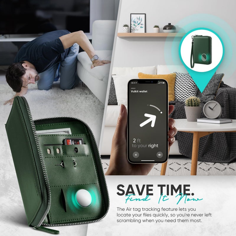 VULKIT Passport Holder for Travel with Airtag Slot, Premium Nappa Leather, RFID Blocking, Zipper Closure with Wrist Strap, Travel Document Organizer - Image 5