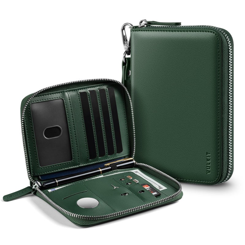 VULKIT Passport Holder for Travel with Airtag Slot, Premium Nappa Leather, RFID Blocking, Zipper Closure with Wrist Strap, Travel Document Organizer - Image 1