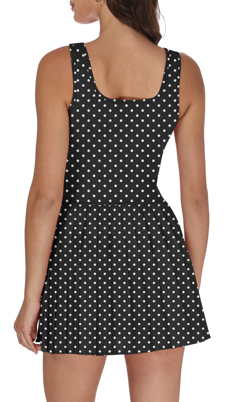 NIASHOT Womens Tennis Dress Pleated Skirt Athletic Dress for Women with Shorts Vacation Dresses Graduation Spring Dresses 2026 Black Dots M - Image 2