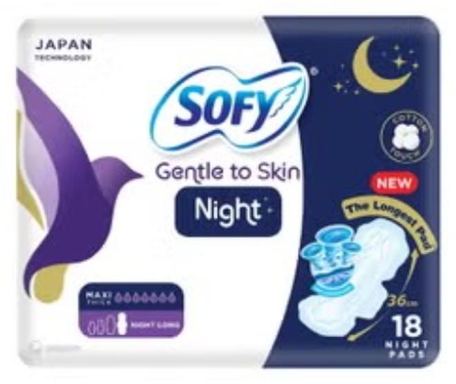Sofy Night Gentle To Skin Feminine Pads, 18 Pads
