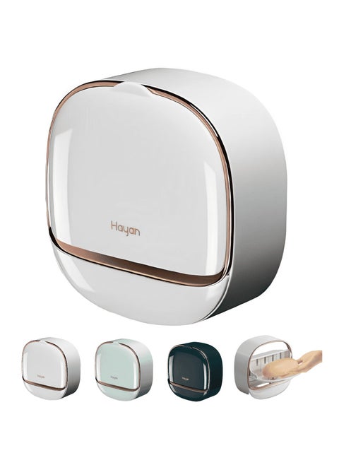Waterproof Soap Dish Holder/Luxury Soap Holder with Drain Tray Keep Soap Bars Dry/Adhesive Soap Box Wall Suction Mounted for Bathroom