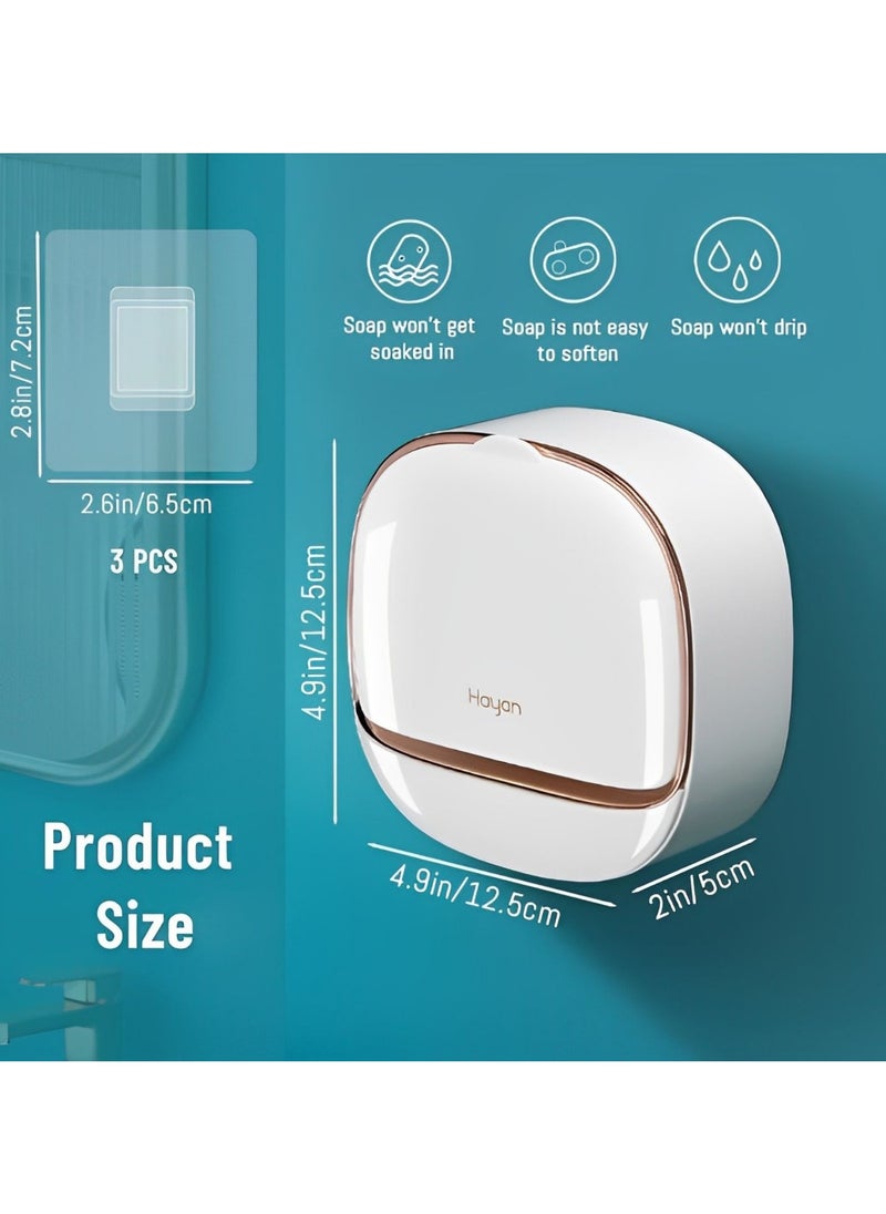 BenQuand - Waterproof Soap Dish Holder/Luxury Soap Holder with Drain Tray Keep Soap Bars Dry/Adhesive Soap Box Wall Suction Mounted for Bathroom - Image 1
