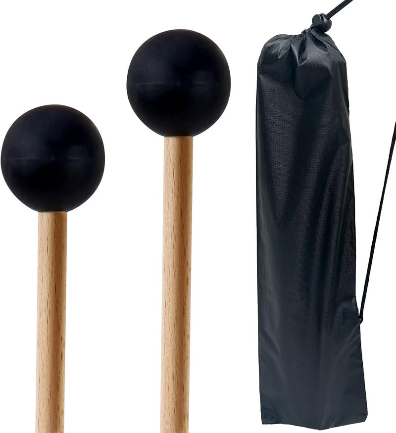VixxNoxx 2 Pcs Rubber Drum Mallets, 15 Inches with Drumsticks Bag, Percussion Instrument Accessories for Bass Drum, Timpani, Steel Drum, Marimba, Xylophone, Hand pan,Ideal for Beginners - Image 1