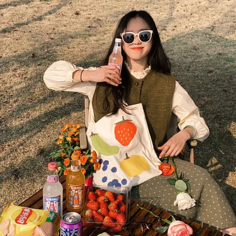 Youngforever Strawberry Carrot Fruit Canvas Shopper Tote - Image 2