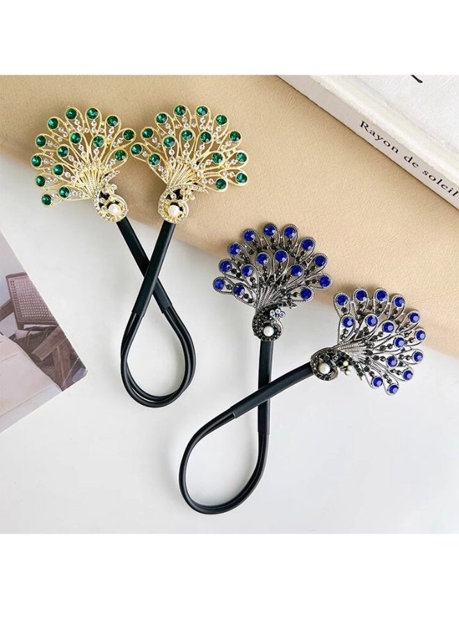 3 قطع من أدوات صنع كعكة الشعر الكريستالية على شكل طاووس، أداة لف الشعر العصرية، مشابك شعر مرصعة بأحجار الراين، أداة سهلة وسريعة لتصفيف الشعر للنساء والفتيات - Image 3