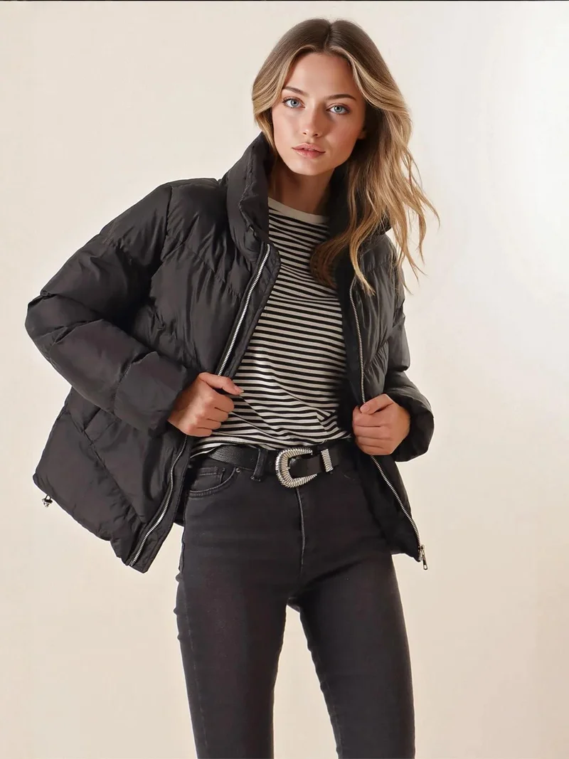 Big Dart Black BDART Thick Zipper Collar Puffer Jacket for Women | Best Price UAE