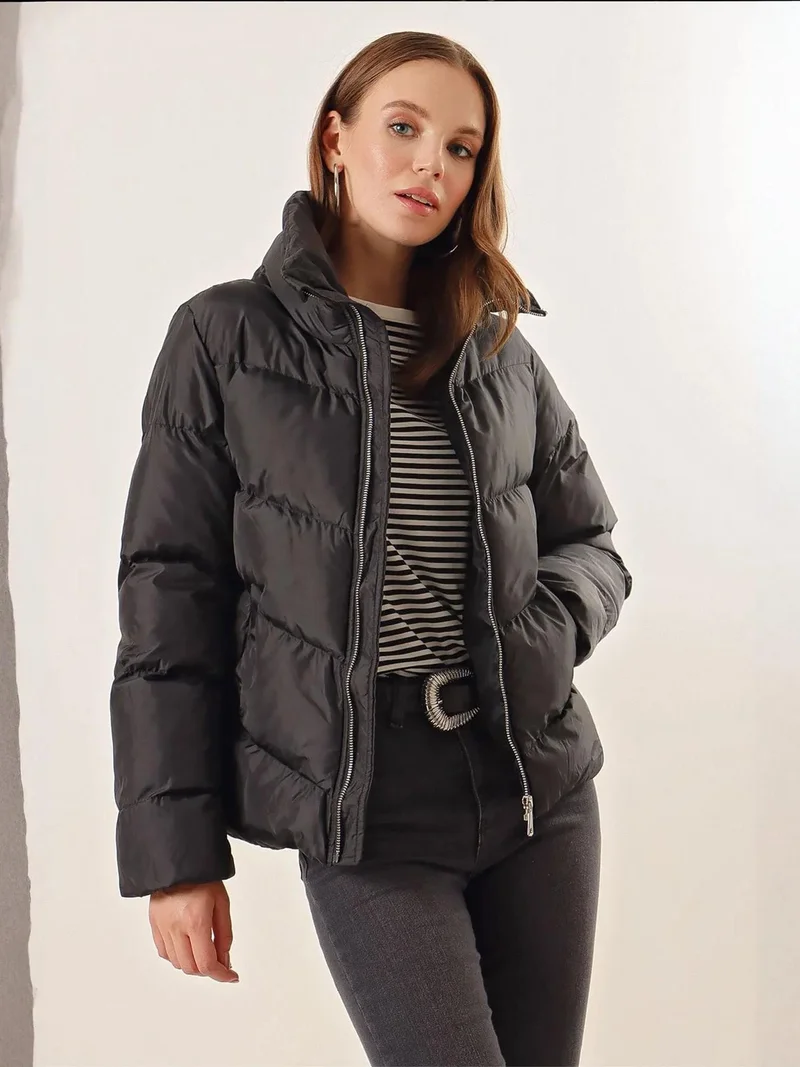 Big Dart Black BDART Thick Zipper Collar Puffer Jacket for Women | Best Price UAE