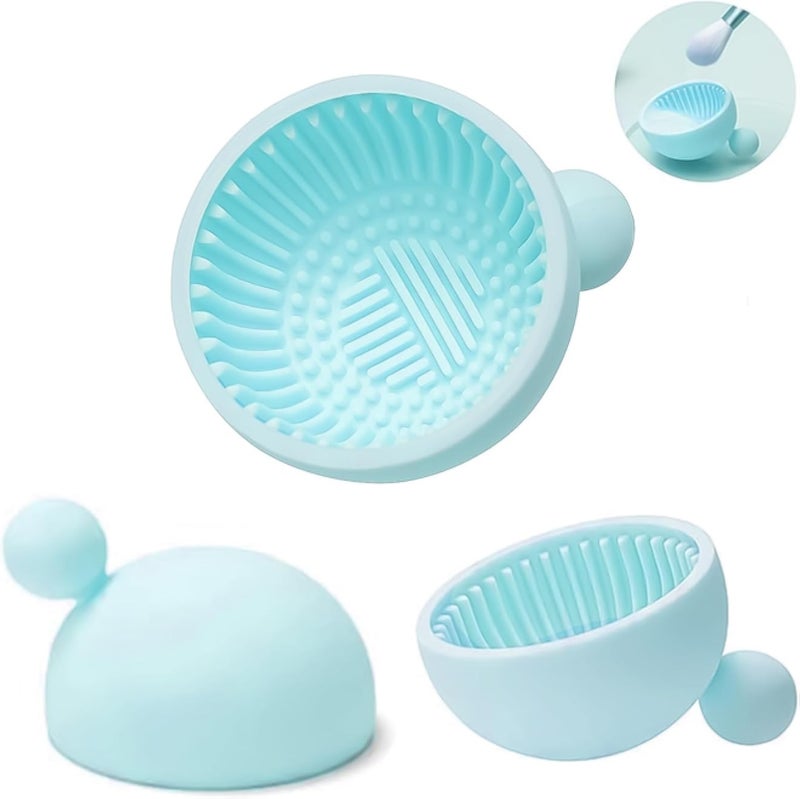 منظف ​​فرش المكياج - منظف فرش مكياج من السيليكون، على شكل وعاء، أداة غسيل محمولة، للنساء، سهل الاستخدام، قطعة واحدة (أزرق فاتح)