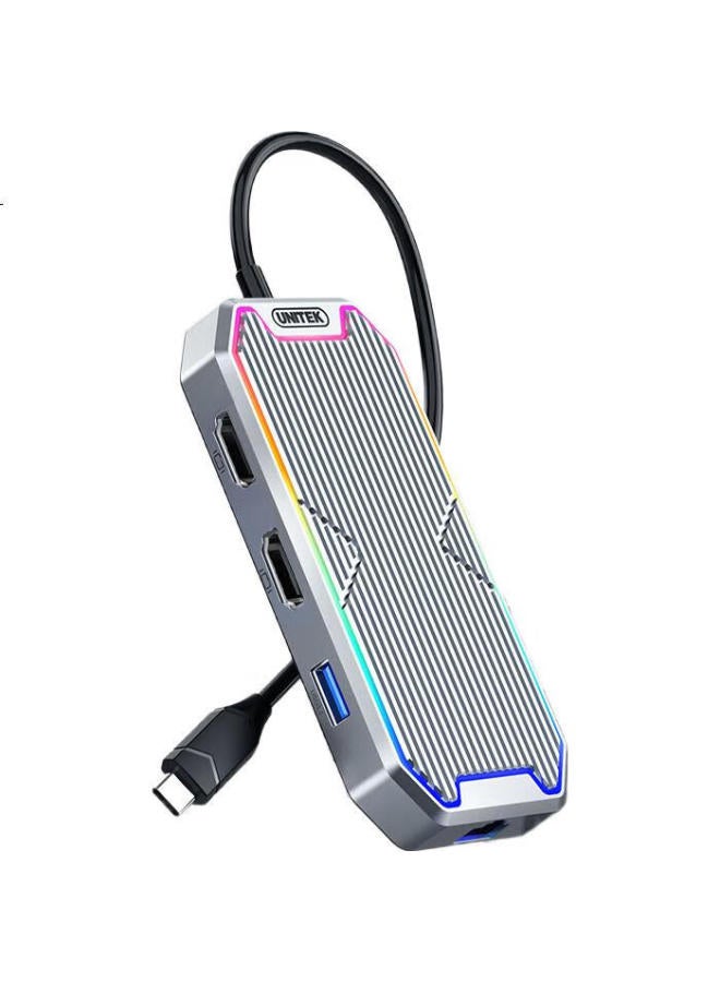 Superior Expander Dock Type-C To Hdmi Adapter Triple Screen Display 10G High Speed 4K60Hz Hd Gigabit Ethernet Port For Mobile Phone Tablet Laptop Converter Rgb Lighting - Image 3