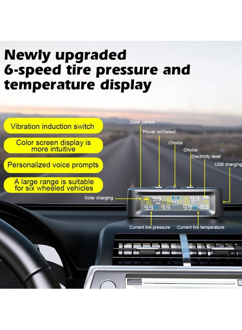 نظام مراقبة ضغط الإطارات، شاشة شمسية لاسلكية مع ستة أجهزة استشعار للإطارات، شاشة متينة طويلة الأمد لضغط الإطارات مع شاشة LCD وأربعة أوضاع إنذار، (قطعة واحدة، أسود) - Image 2