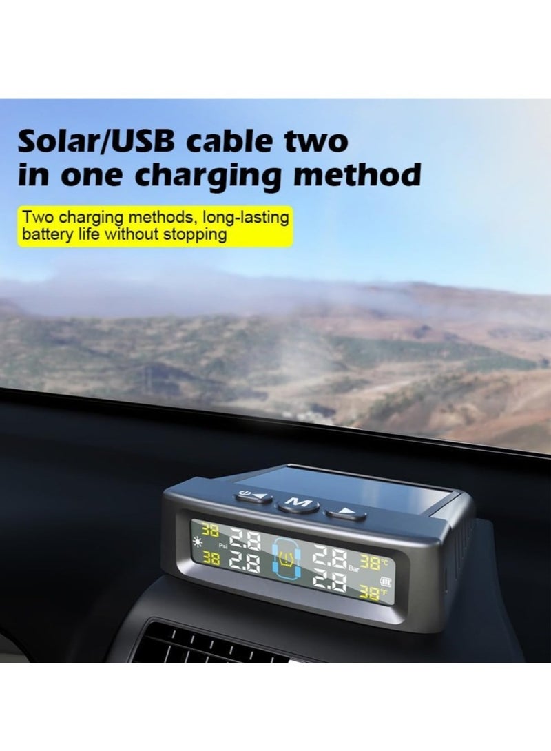 نظام مراقبة ضغط الإطارات، شاشة شمسية لاسلكية مع ستة أجهزة استشعار للإطارات، شاشة متينة طويلة الأمد لضغط الإطارات مع شاشة LCD وأربعة أوضاع إنذار، (قطعة واحدة، أسود) - Image 4
