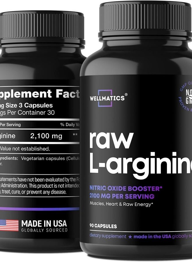 Wellmatics L Arginine 2100mg Nitric Oxide Male Enhancing Supplement - Made in USA - Vegan L-Arginine Premium Male Enhancement Pills - L Arginine Nitric Oxide Booster for Male Endurance & Circulation - 90 caps - Image 1