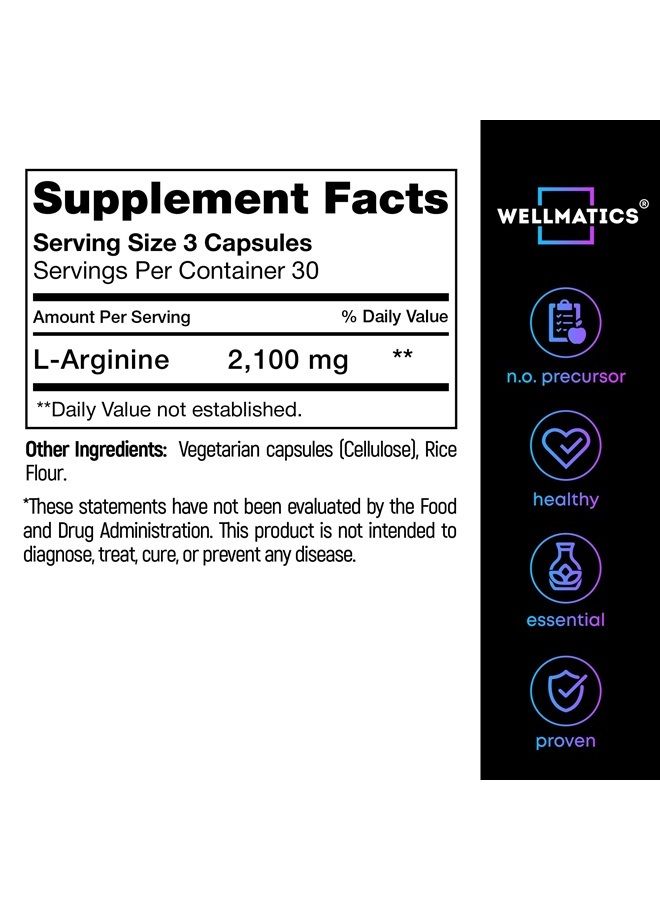 Wellmatics L Arginine 2100mg Nitric Oxide Male Enhancing Supplement - Made in USA - Vegan L-Arginine Premium Male Enhancement Pills - L Arginine Nitric Oxide Booster for Male Endurance & Circulation - 90 caps - Image 2