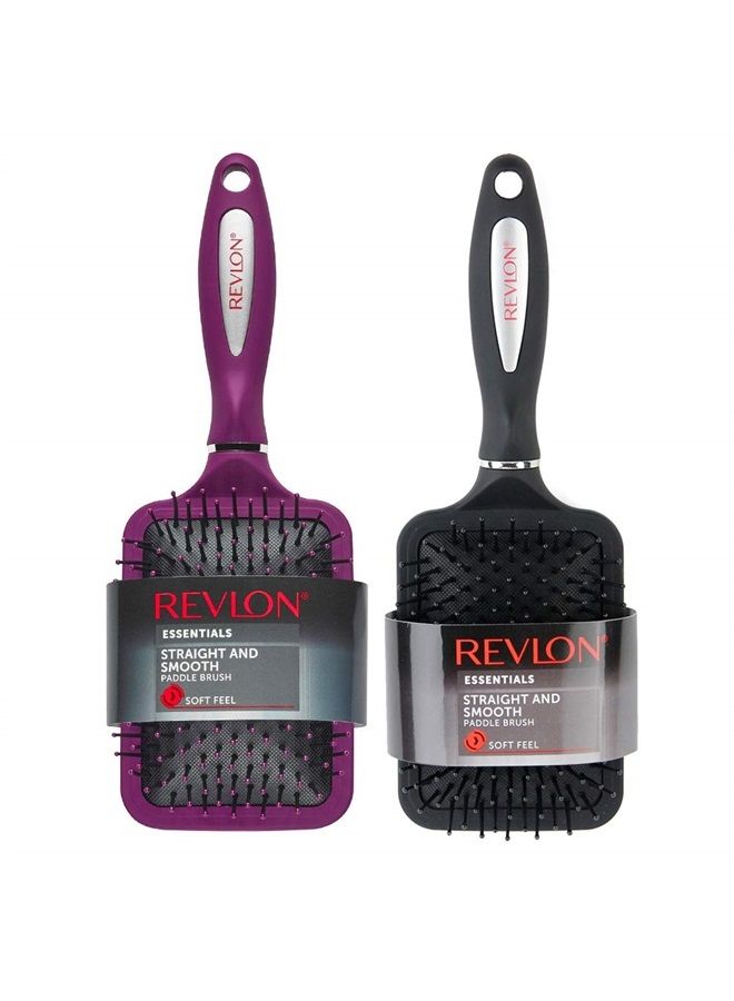 Revlon Straight & Smooth Soft Touch Paddle Hair Brush Set, Black + Berry - Image 1