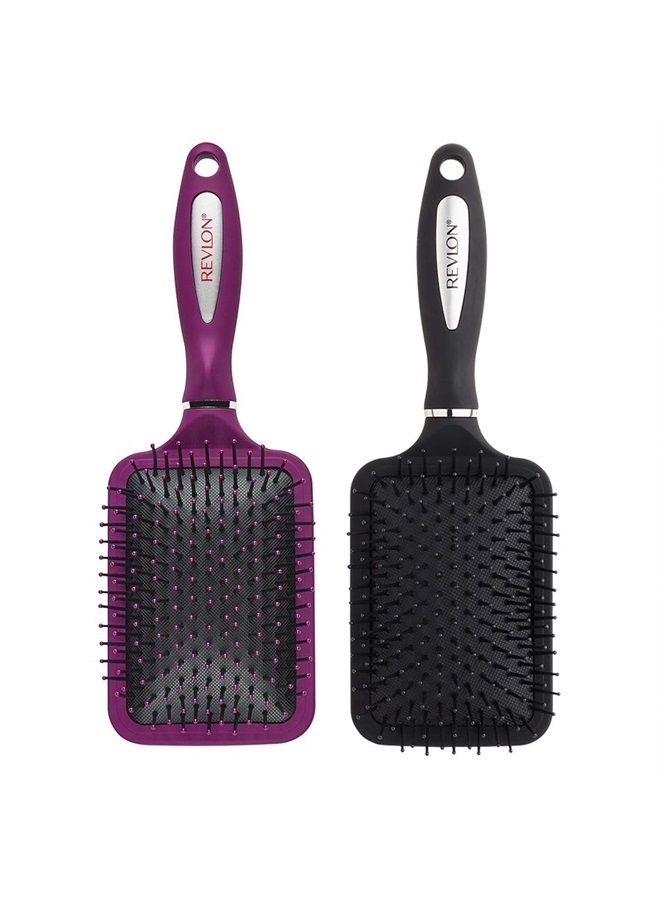 Revlon Straight & Smooth Soft Touch Paddle Hair Brush Set, Black + Berry - Image 2