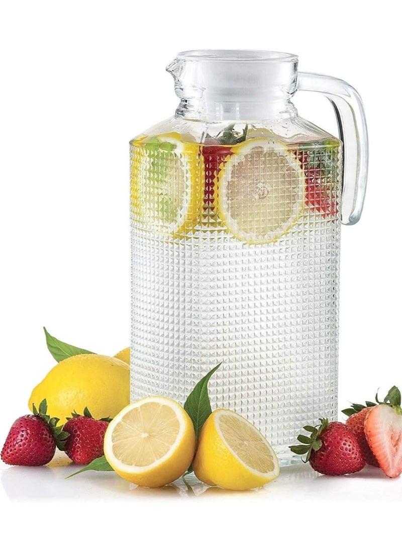Generic Glass Pitcher with Lid and Textured Fridge Pitcher Clear Glass Water Pitcher 63oz (1.8 Litre))  - Image 1
