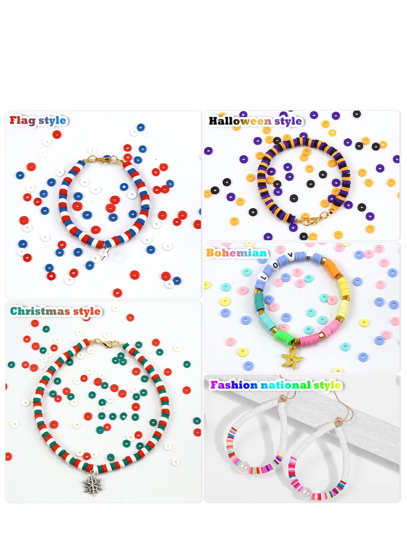 KASTWAVE Clay Beads for Bracelet Making 6mm Flat Round Polymer Clay Heishi Beads with Pendant Charms Kit Letter Beads and Elastic Strings for DIY Bracelets Necklace Jewelry Making - Image 4