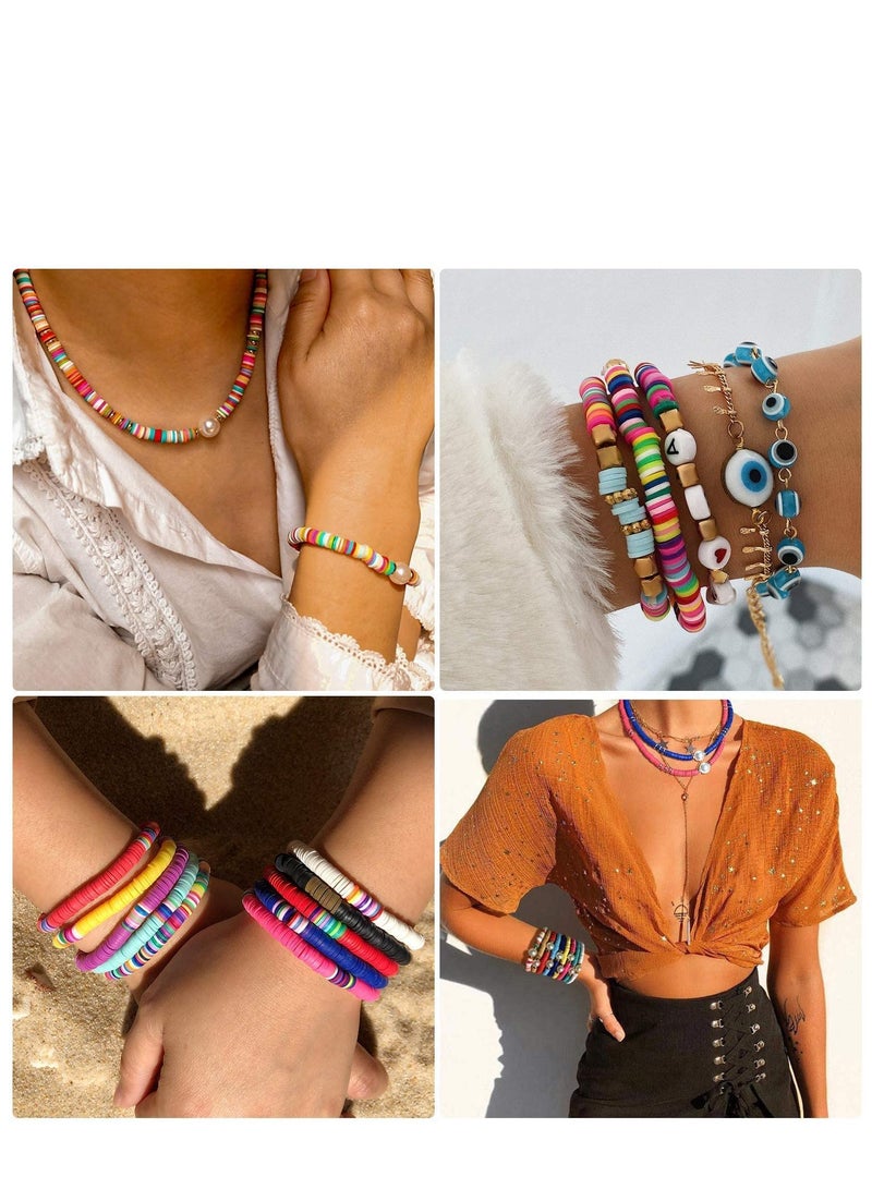 KASTWAVE Clay Beads for Bracelet Making 6mm Flat Round Polymer Clay Heishi Beads with Pendant Charms Kit Letter Beads and Elastic Strings for DIY Bracelets Necklace Jewelry Making - Image 3