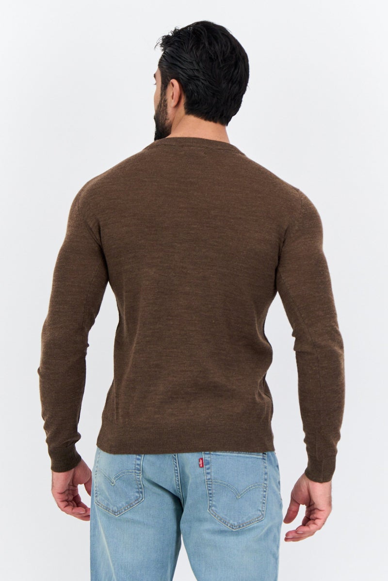 Sorbino Men Crew Neck Long Sleeves Textured Sweater, Brown - Image 3