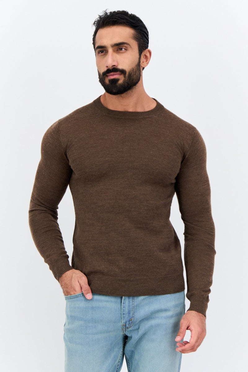 Sorbino Men Crew Neck Long Sleeves Textured Sweater, Brown - Image 1