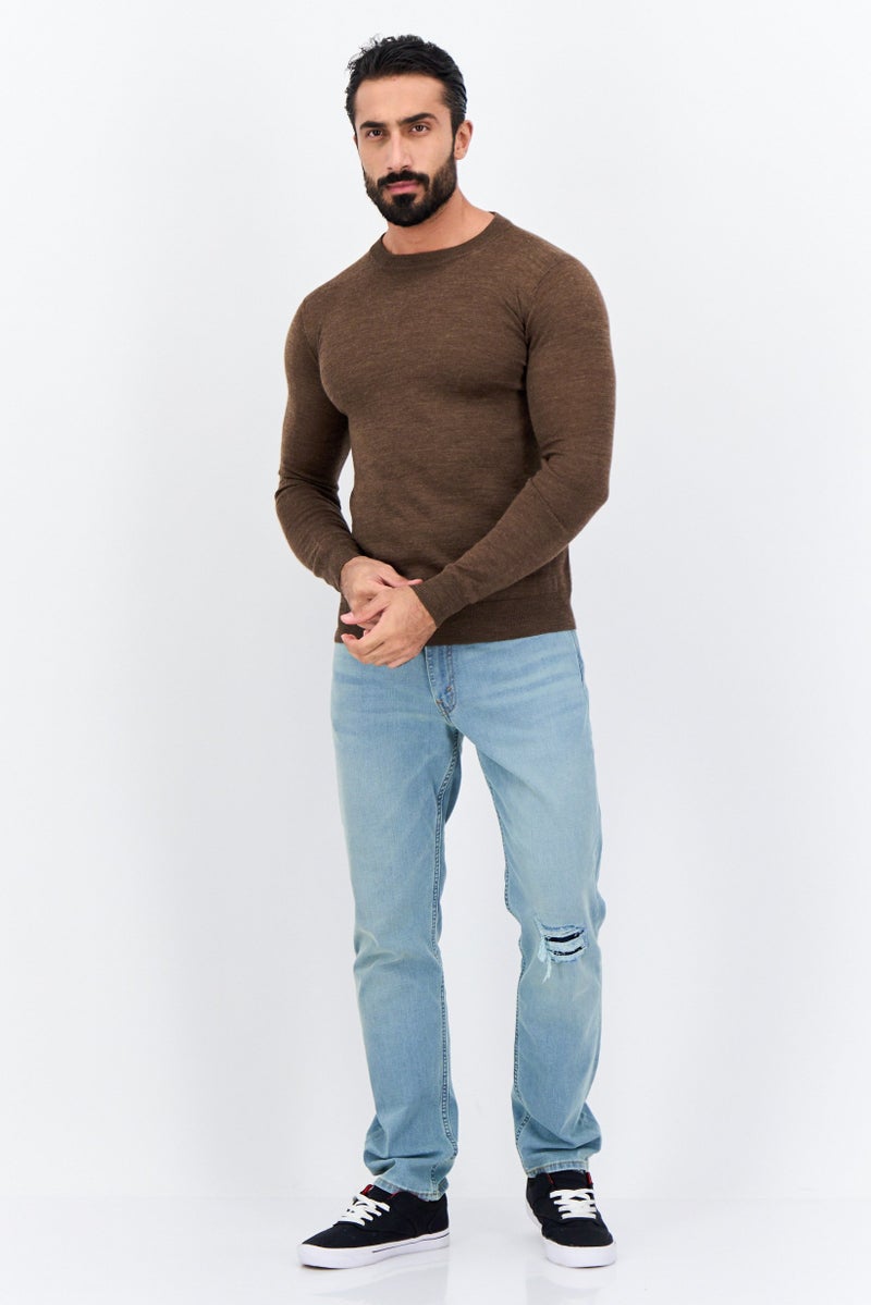 Sorbino Men Crew Neck Long Sleeves Textured Sweater, Brown - Image 4