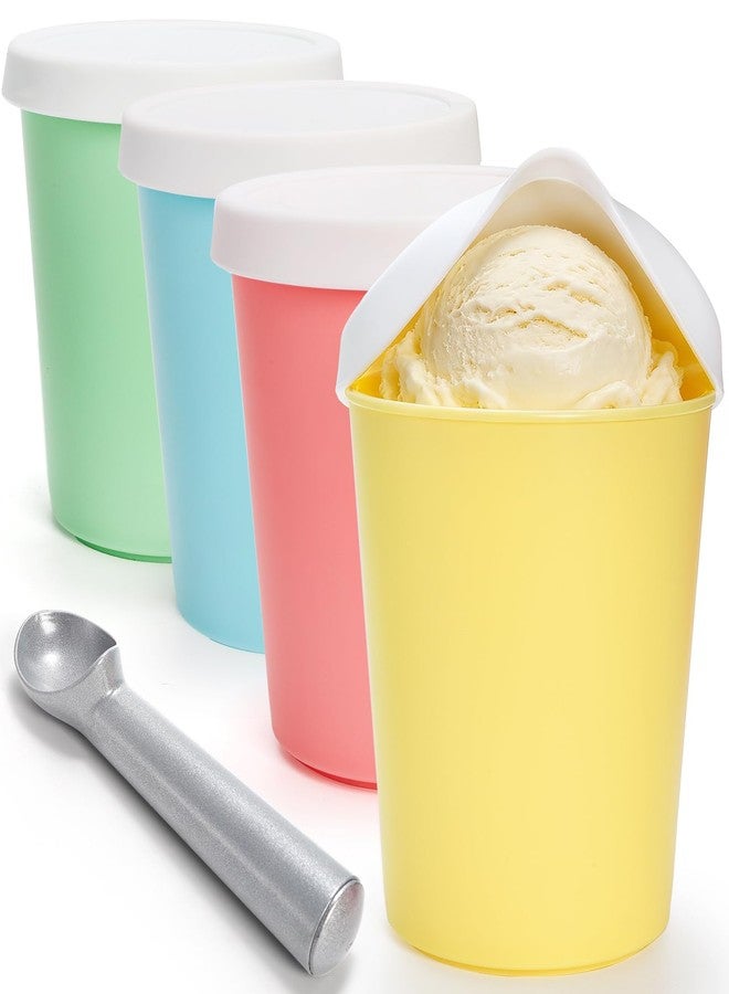 Jowgut 4 Pack Ice Cream Containers, 1 Quart Reusable Freezer Storage Tubs with Silicone Lids Spoon, Ice Cream Pint BPA-Free Yogurt Containers for Homemade Sorbet, Dishwasher Safe - Image 1