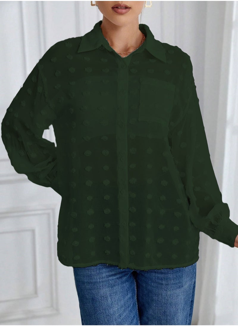 SunSet - SUNSET Essnce Ladies Chiffon Mini Dot Mesh with pocket Blouse - Image 1