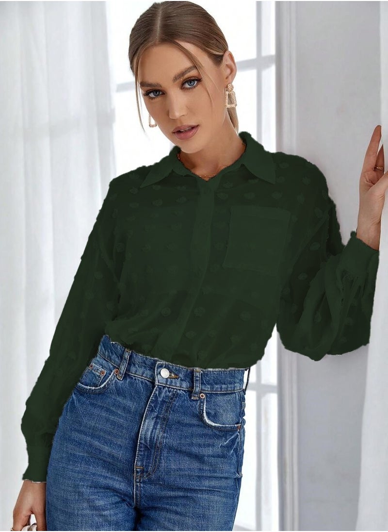 SunSet - SUNSET Essnce Ladies Chiffon Mini Dot Mesh with pocket Blouse - Image 1