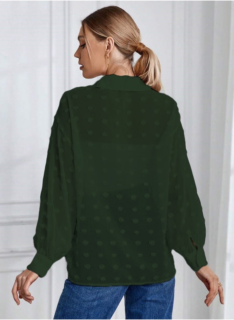 SunSet - SUNSET Essnce Ladies Chiffon Mini Dot Mesh with pocket Blouse - Image 1