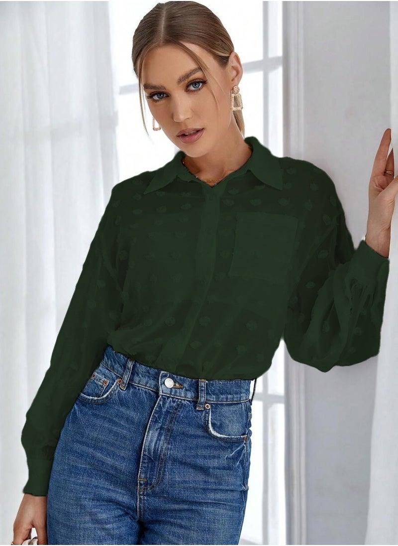 SunSet - SUNSET Essnce Ladies Chiffon Mini Dot Mesh with pocket Blouse - Image 1