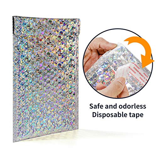 Ech.Apr 30 PCS 7 x 11 Inch Holographic Mailer, Mailing Envelopes Bubble Padded, Poly Bubble Mailers Padded Envelope Waterproof, Self Sealing Cushion Envelopes for Mailing Packing Shipping (Silver) - Image 3