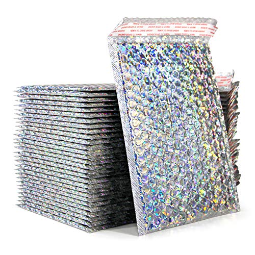 Ech.Apr 30 PCS 7 x 11 Inch Holographic Mailer, Mailing Envelopes Bubble Padded, Poly Bubble Mailers Padded Envelope Waterproof, Self Sealing Cushion Envelopes for Mailing Packing Shipping (Silver) - Image 1