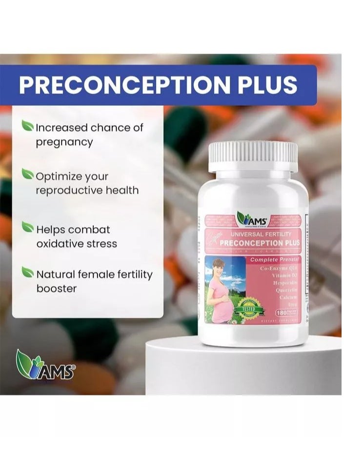 AMS - كبسولات نباتية Preconception Plus، 180 كبسولة - Image 1