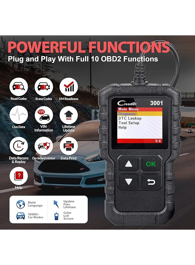 Launch Creader 3001 Obd2 Scanner Automotive Car Diagnostic Check Engine Light O2 Sensor Systems Obd Code Readers Scan Tool For All Obdii Protocol Cars Since 1996 - Image 2