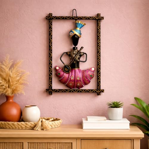 CraftVatika Metal Wall Decor, Home Wall Decoration Items for Living Room, Musician Rajasthani Wall Hanging Decorations, Wedding Anniversary Return Gift for Women Bride, Set of 2 (10.6 Inches Height) - Image 5