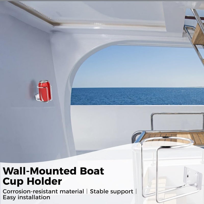 Generic Stainless Steel Wall Mounted Drinks Holders, Firm Cup Holders for Truck, Rvs, Yacht, Universal Ring Racks for Mugs, Cans, Bottles, 4 Pcs Boat Cup Holders - Image 3