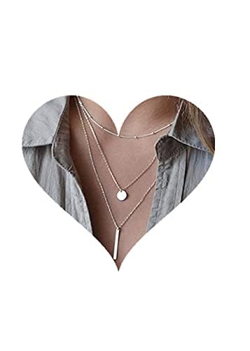 fxmimior Multilayer Necklace 3 Tier Pendant Long Chain Women Accessories(silver) - Image 2
