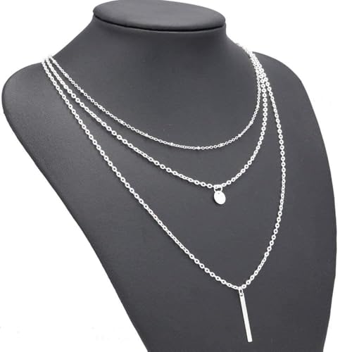 fxmimior Multilayer Necklace 3 Tier Pendant Long Chain Women Accessories(silver) - Image 5