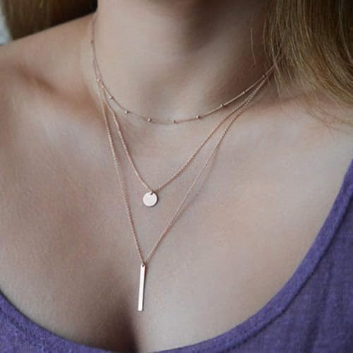 fxmimior Multilayer Necklace 3 Tier Pendant Long Chain Women Accessories(silver) - Image 4