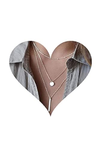 fxmimior Multilayer Necklace 3 Tier Pendant Long Chain Women Accessories(silver) - Image 1