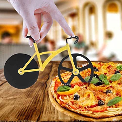 Kookee Pizza Cutter and Slicer for Kitchen and Party, Bicycle with Display Stand and Non-Stick Dual Stainless Steel Wheels (Yellow) - Image 1