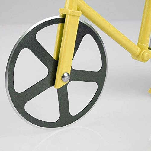 Kookee Pizza Cutter and Slicer for Kitchen and Party, Bicycle with Display Stand and Non-Stick Dual Stainless Steel Wheels (Yellow) - Image 5