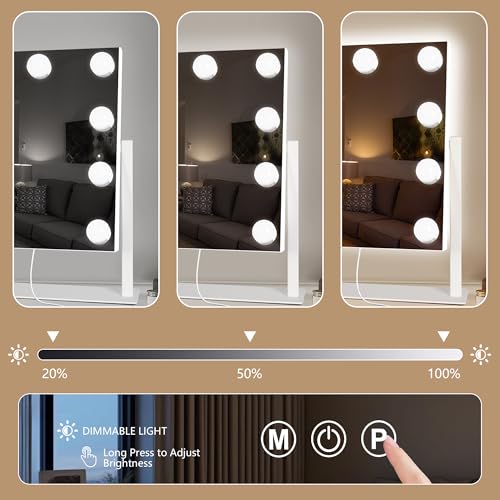 Ratsamee Hollywood Vanity Mirror with Lights, 12" x 14", 9 Dimmable Bulbs, 3 Color Lights, Make Up Lighted Mirror, 10x Magnification 360°Rotation White - Image 5